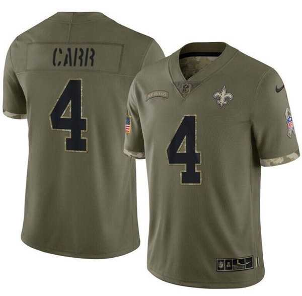 Men's New Orleans Saints #4 Derek Carr Olive Salute To Service Limited Stitched Jersey Dyin